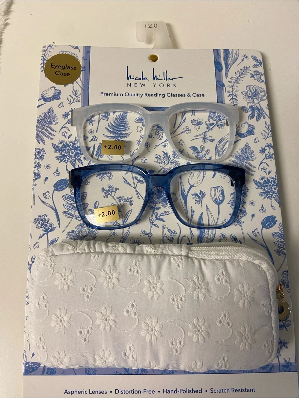 Nicole Miller 2 Pack Reading Glasses with Case Strength 2.00